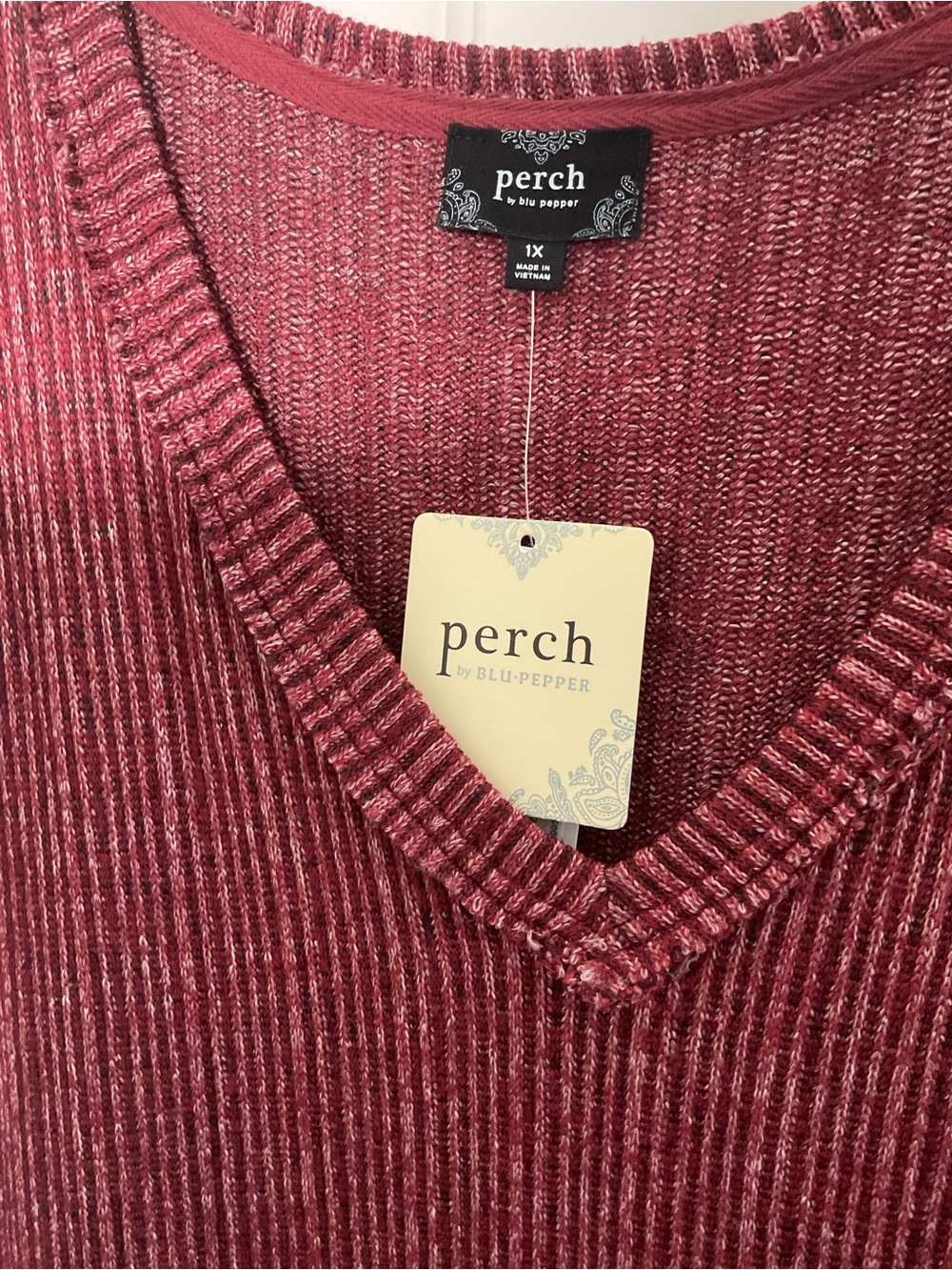 Perch by Blu Pepper 1X Ribbed V Neck Knit Top Mauve Rose Relaxed - Picture 2 of 6